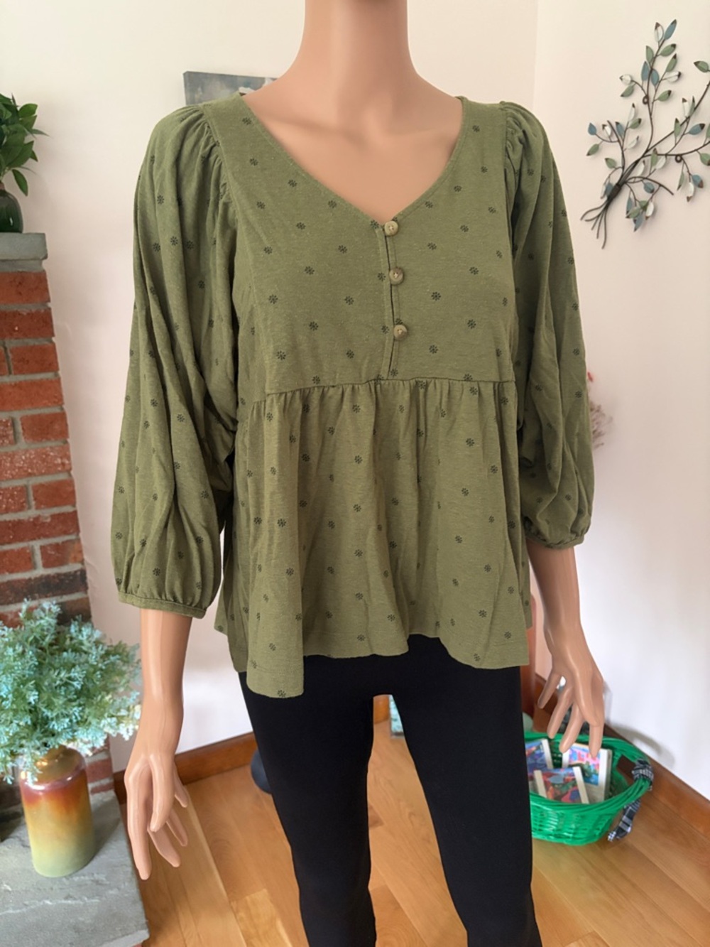 Sonoma Olive Green Peasant-Style Blouse